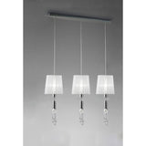 Tiffany Crystal Cascade Pendant Light: Polished Chrome & White Shades with Clear K9 Crystal