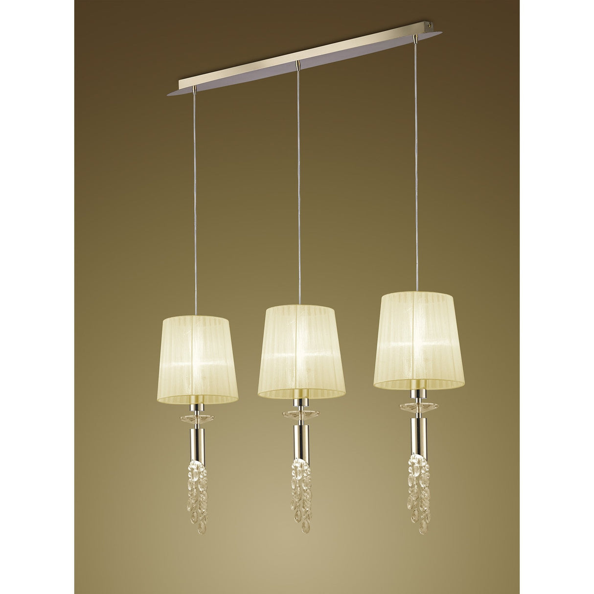 Elegant French Gold Tiffany Pendant Light with Cream Shades and Crystal Accents