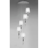 Tiffany Spiral Pendant Light with White Shades & Clear Crystal in Polished Chrome Finish