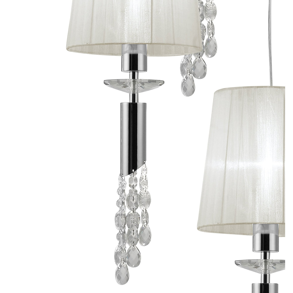 Tiffany Spiral Pendant Light with White Shades & Clear Crystal in Polished Chrome Finish