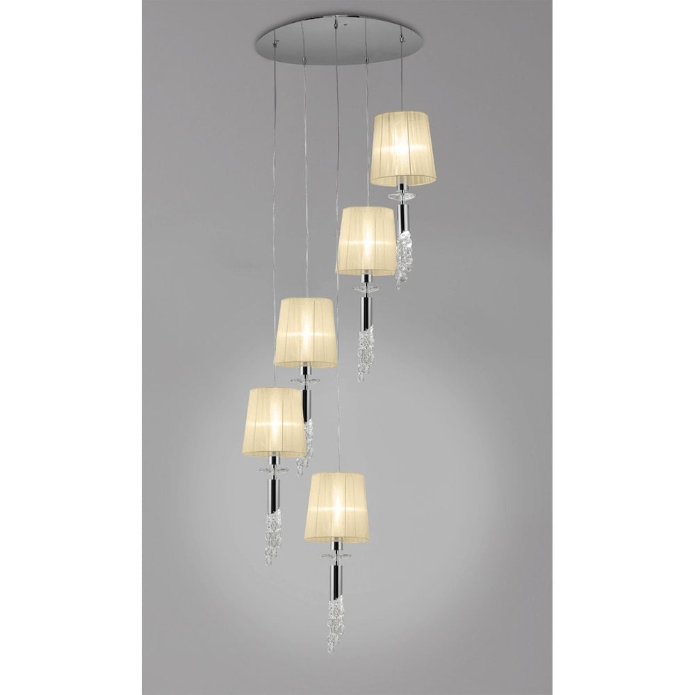 Tiffany Spiral Crystal Pendant Light in Polished Chrome with Cream Shades