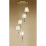 Elegant Spiral Tiffany Chandelier with Cream Shades and Clear Crystals in French Gold Finish