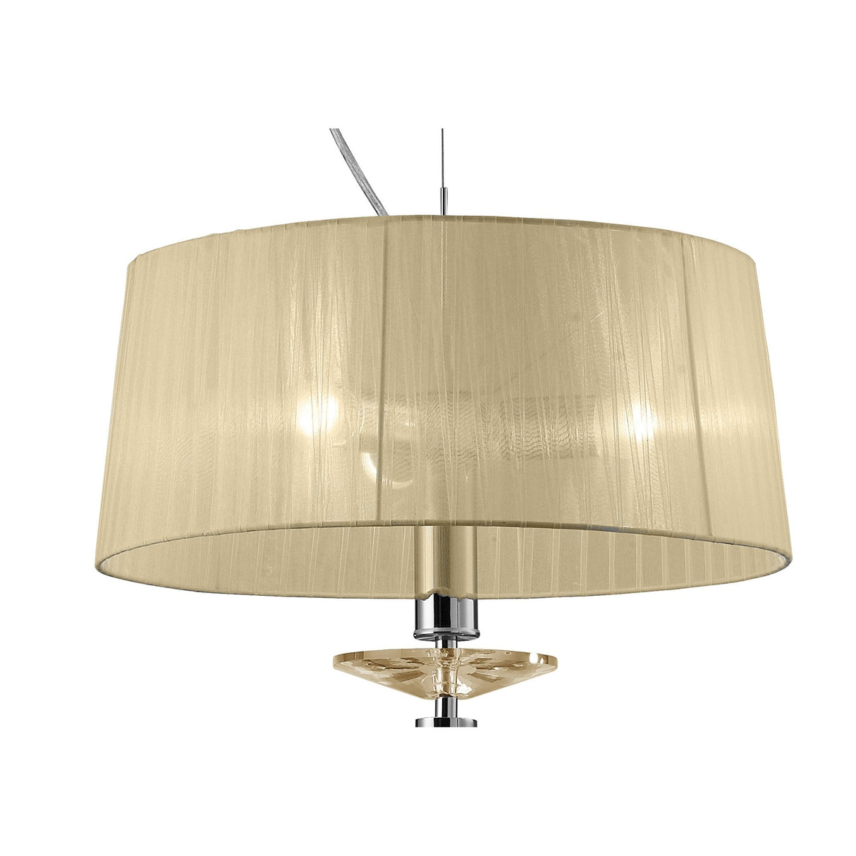 M3858 Tiffany Pendant Light: 3+1 Lights, Polished Chrome with Cream Shade & Clear Crystal Elegance