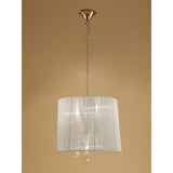 Tiffany Pendant Chandelier, French Gold with Cream Shade & Clear Crystal Elegance