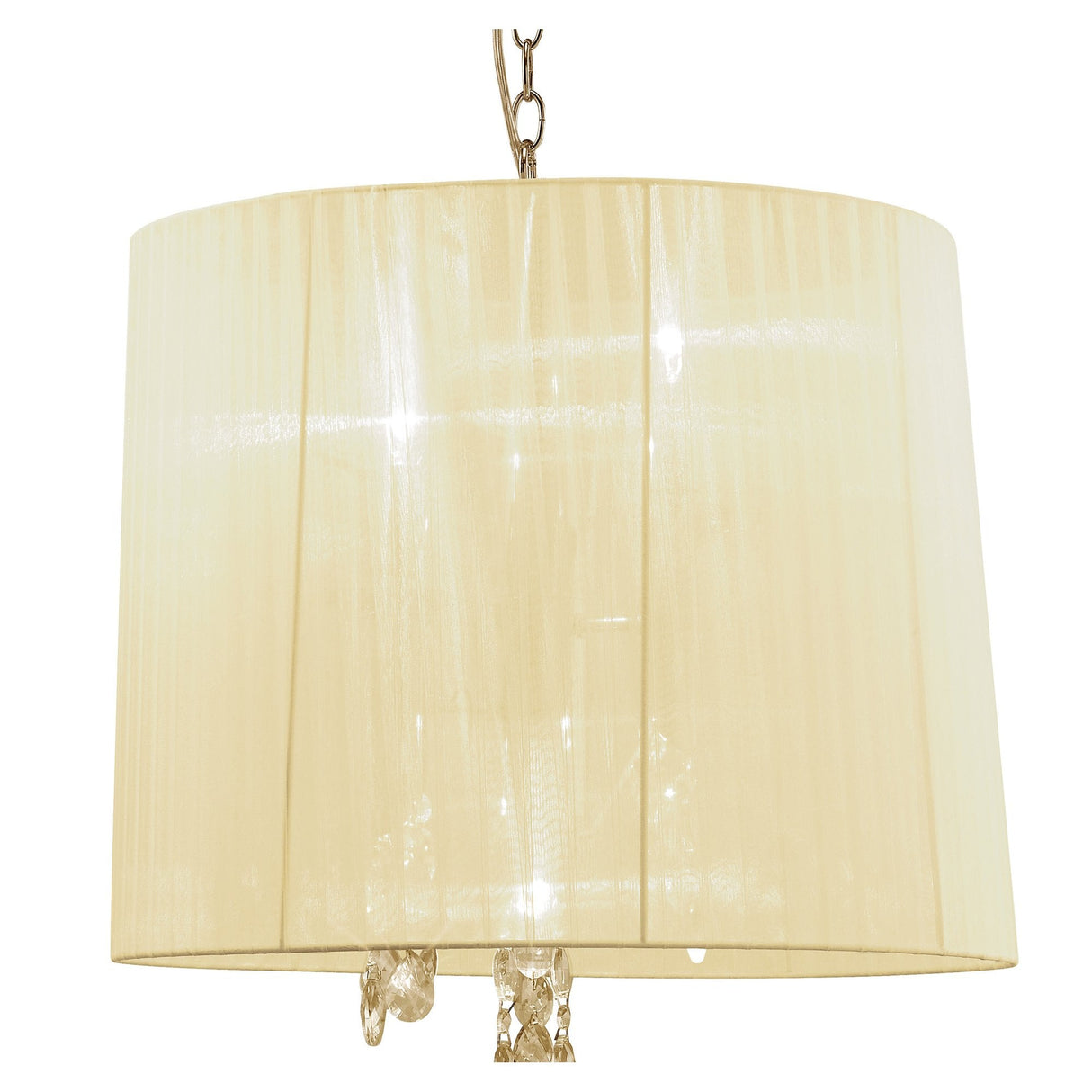 Tiffany Pendant Chandelier, French Gold with Cream Shade & Clear Crystal Elegance