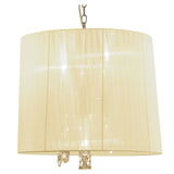 Tiffany Pendant Chandelier, French Gold with Cream Shade & Clear Crystal Elegance