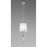 Elegant Polished Chrome Pendant with White Shade & Clear Crystal Design by Tiffany Collection