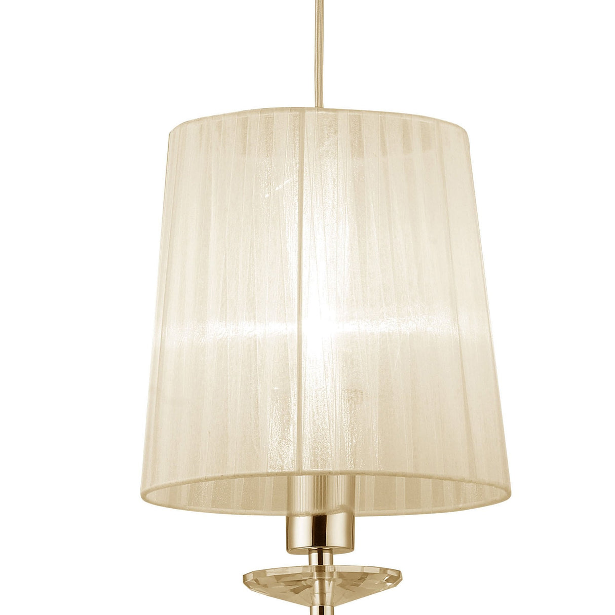 Tiffany French Gold Pendant with Cream Shade & Clear Crystal Elegance