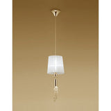Tiffany 1+1 Light Pendant in French Gold with White Shade & Clear Crystal Accents