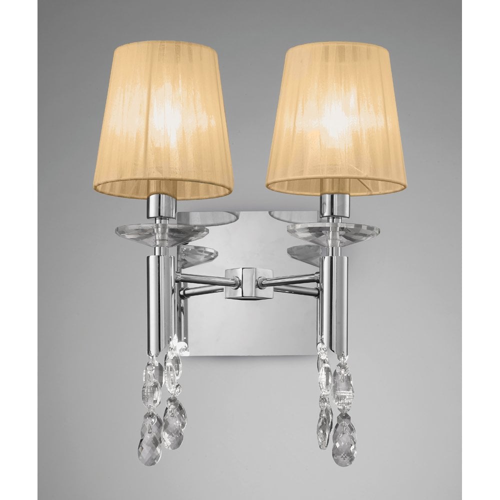Elegant Tiffany Wall Lamp with Dual Light Sources, Clear Crystals, and Polished Chrome Finish