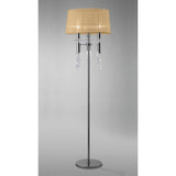 Elegant Tiffany Crystal Floor Lamp: Polished Chrome with Soft Bronze Shade and Clear Accents