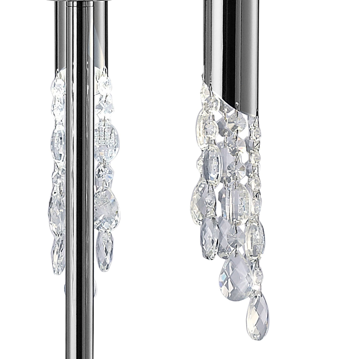 Elegant Tiffany Crystal Floor Lamp: Polished Chrome with Soft Bronze Shade and Clear Accents