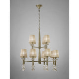 Tiffany Dual-Tier 24-Light Chandelier in Antique Brass with Soft Bronze Shades & Clear Crystal
