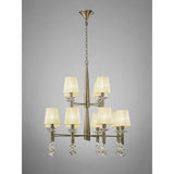 Elegant Tiffany 2-Tier Chandelier with Cream Shades & Crystal Accents in Antique Brass