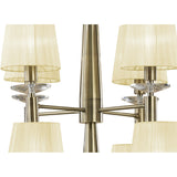 Elegant Tiffany 2-Tier Chandelier with Cream Shades & Crystal Accents in Antique Brass