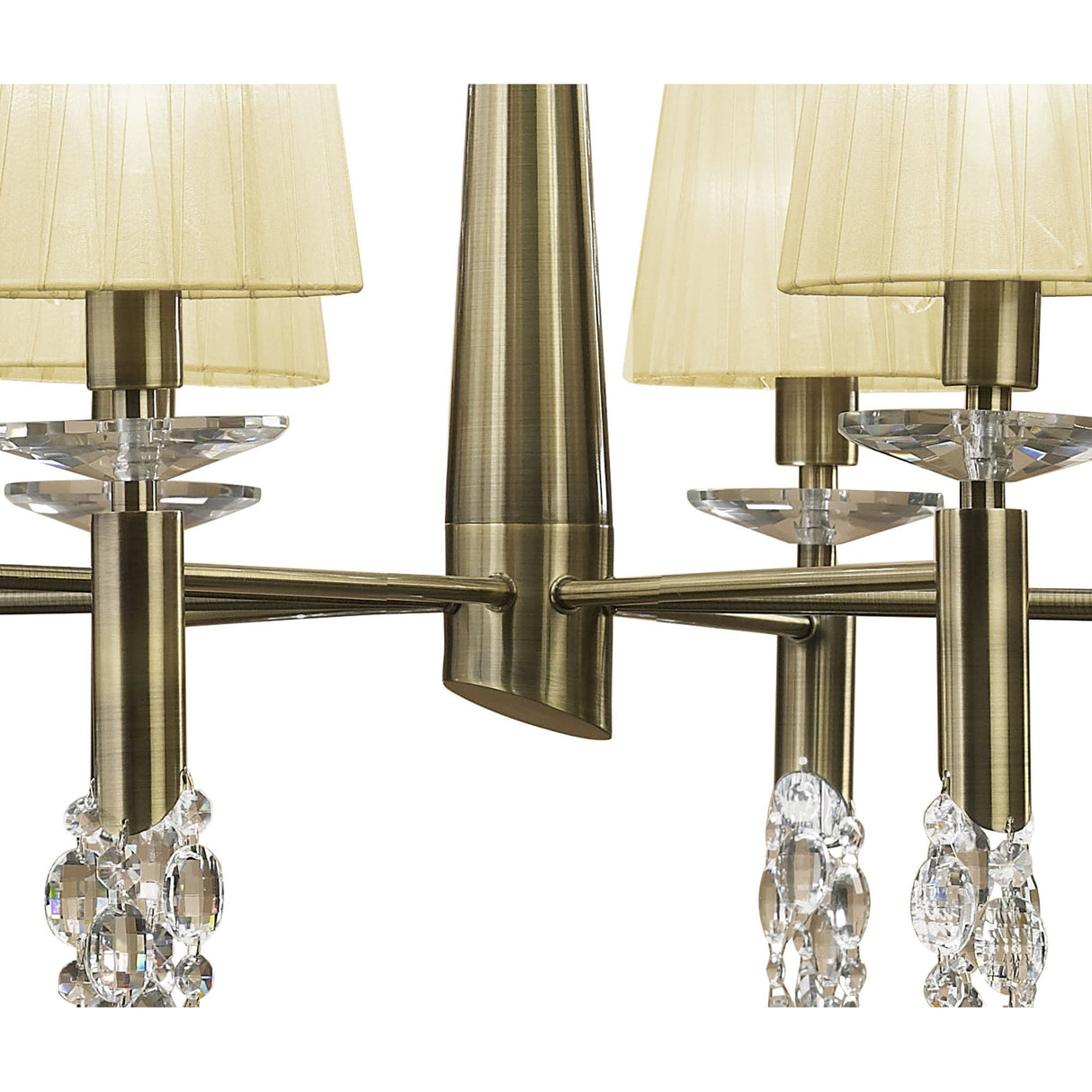 Elegant Tiffany 2-Tier Chandelier with Cream Shades & Crystal Accents in Antique Brass
