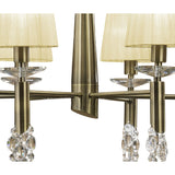 Elegant Tiffany 2-Tier Chandelier with Cream Shades & Crystal Accents in Antique Brass