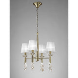 Luxurious Tiffany Pendant: Antique Brass with White Shades & Sparkling Crystal Elegance