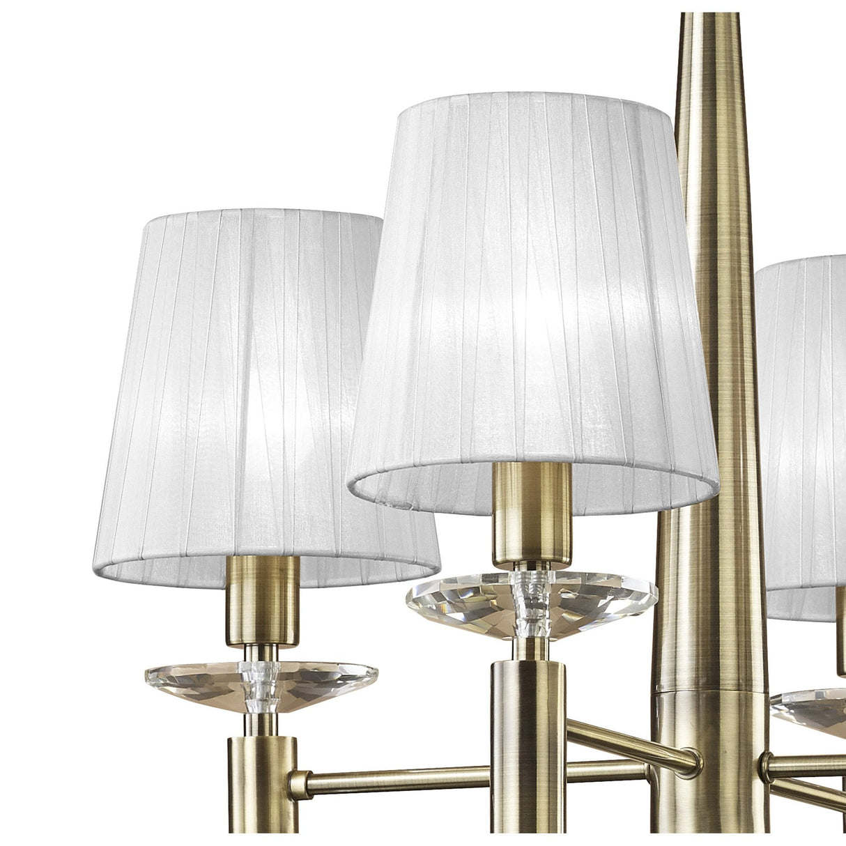 Luxurious Tiffany Pendant: Antique Brass with White Shades & Sparkling Crystal Elegance