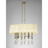 Luxurious Tiffany Pendant Chandelier: 6+6 Light, Antique Brass & Cream Shade with Clear Crystals
