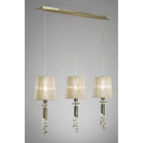 Tiffany Pendant 3+3 Light Chandelier in Antique Brass with Soft Bronze Shades and Clear Crystal Details