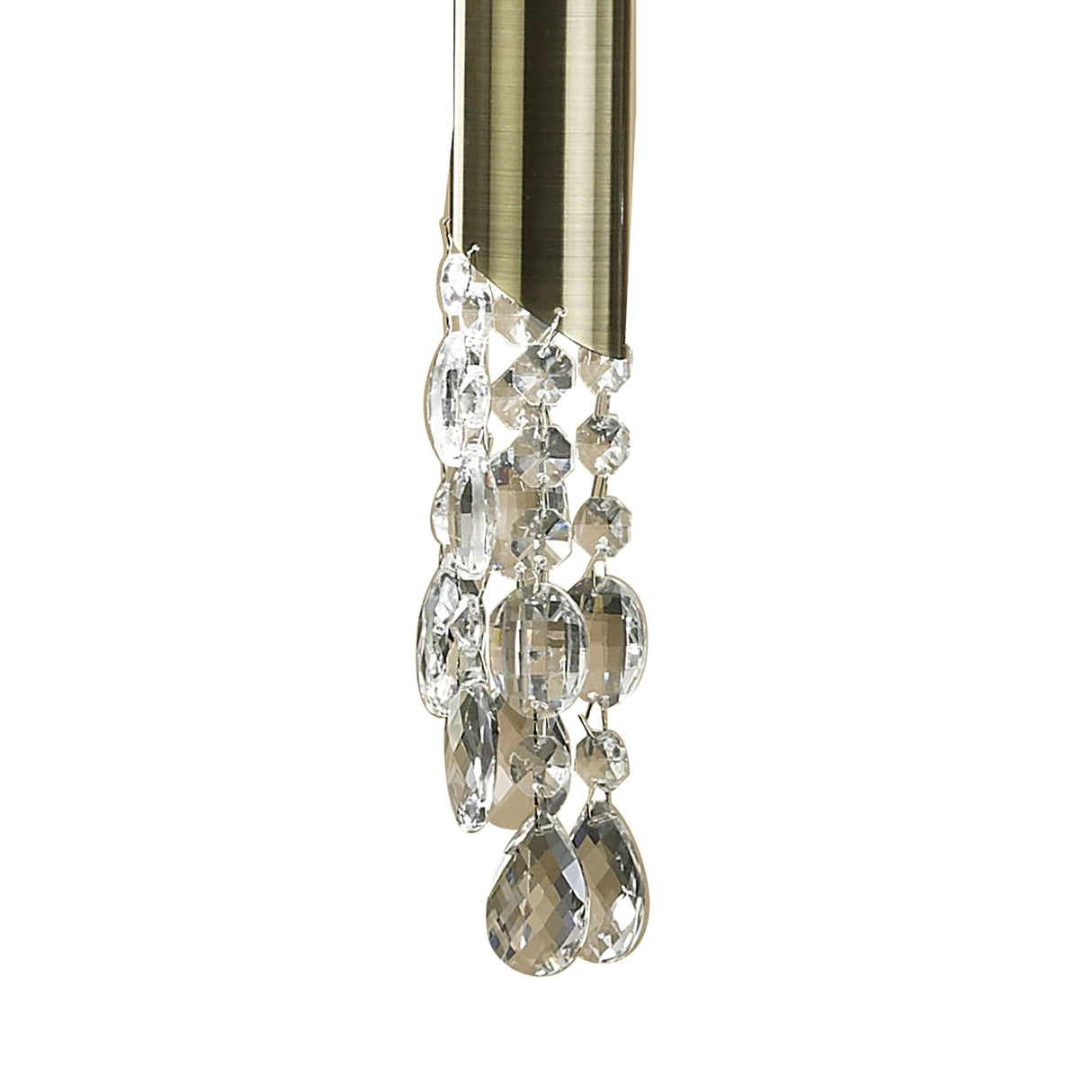 Tiffany Pendant 3+3 Light Chandelier in Antique Brass with Soft Bronze Shades and Clear Crystal Details