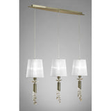 Tiffany Pendant Light: Antique Brass with White Shades and Clear Crystal Elegance