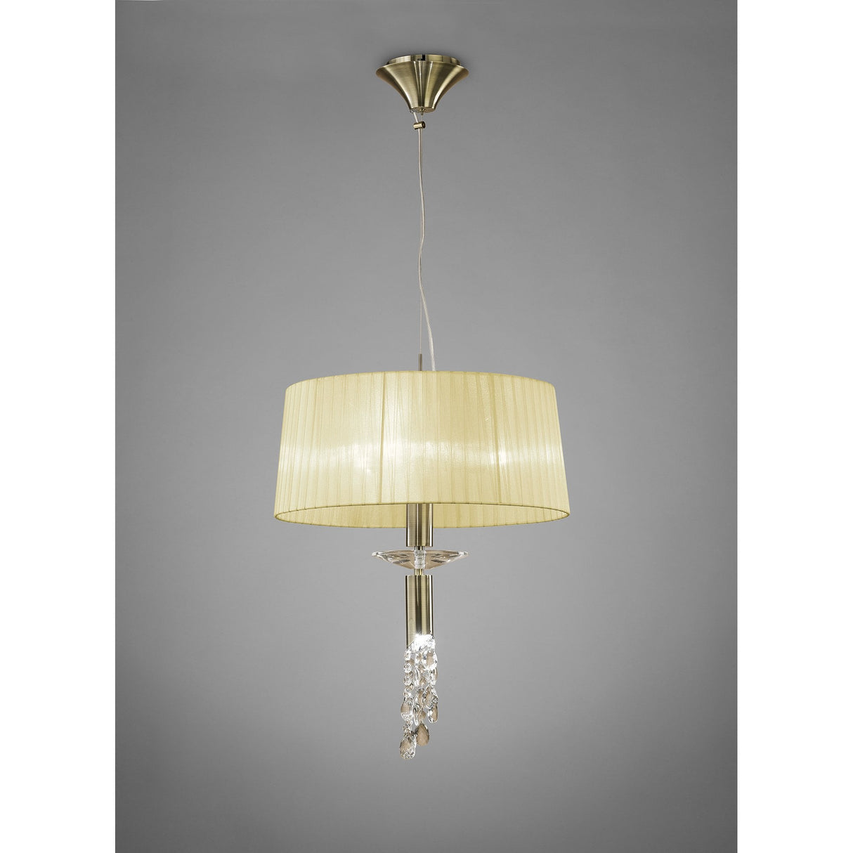 Tiffany Pendant Light: Antique Brass with Cream Shade & Clear Crystal Elegance