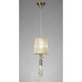 Tiffany Dual Light Pendant in Antique Brass with Soft Bronze Shade & Clear Crystal Accents