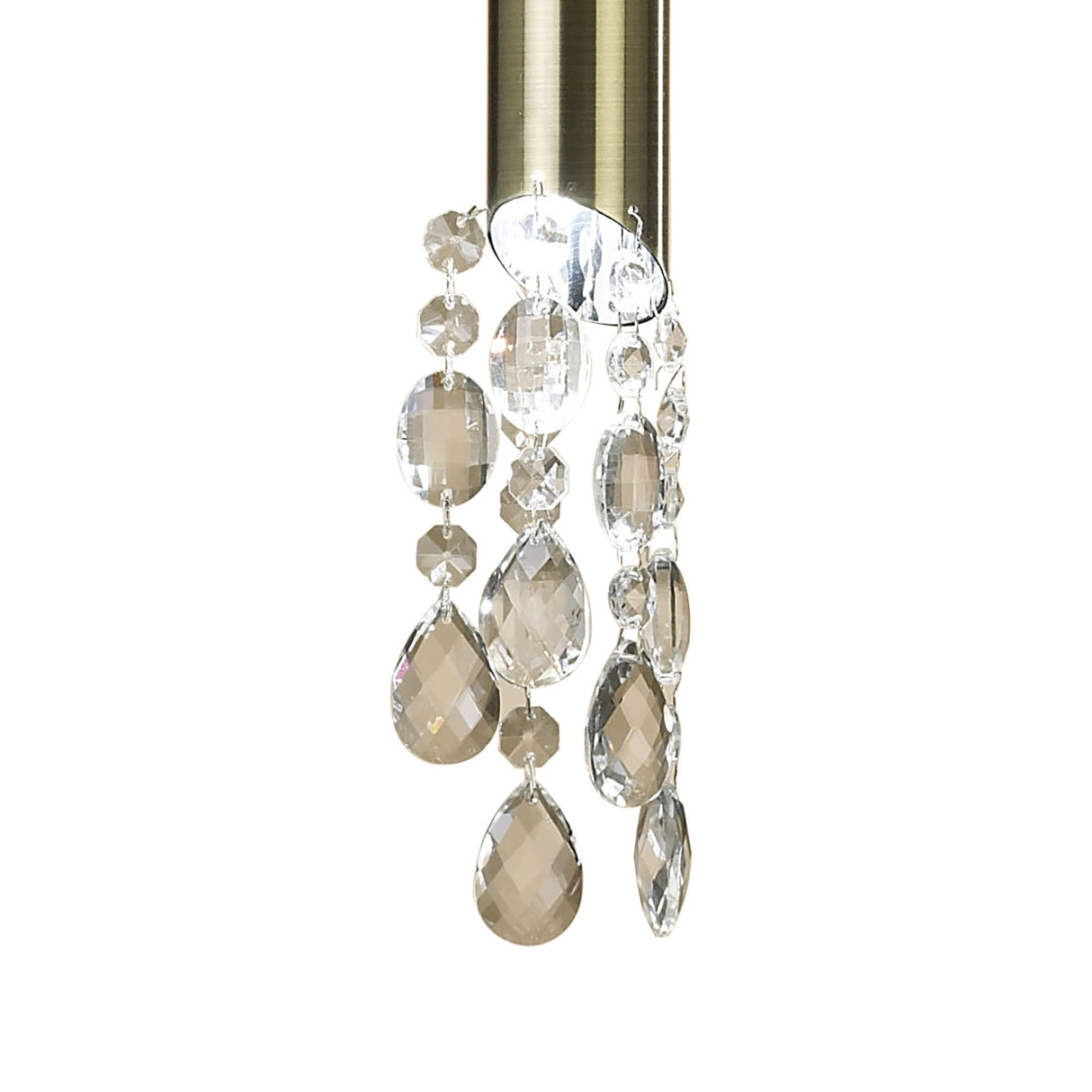 Tiffany Dual Light Pendant in Antique Brass with Soft Bronze Shade & Clear Crystal Accents