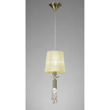 Tiffany Pendant 1+1 Light E27+G9, Antique Brass with Cream Shade & Clear Crystal Elegance