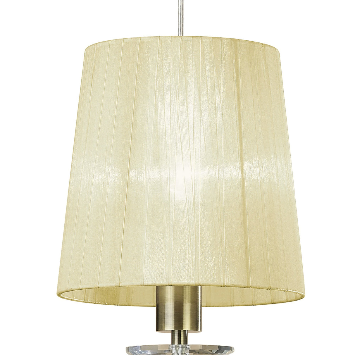 Tiffany Pendant 1+1 Light E27+G9, Antique Brass with Cream Shade & Clear Crystal Elegance