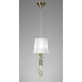 Antique Brass Tiffany Pendant Light with White Shade & Clear Crystal Design