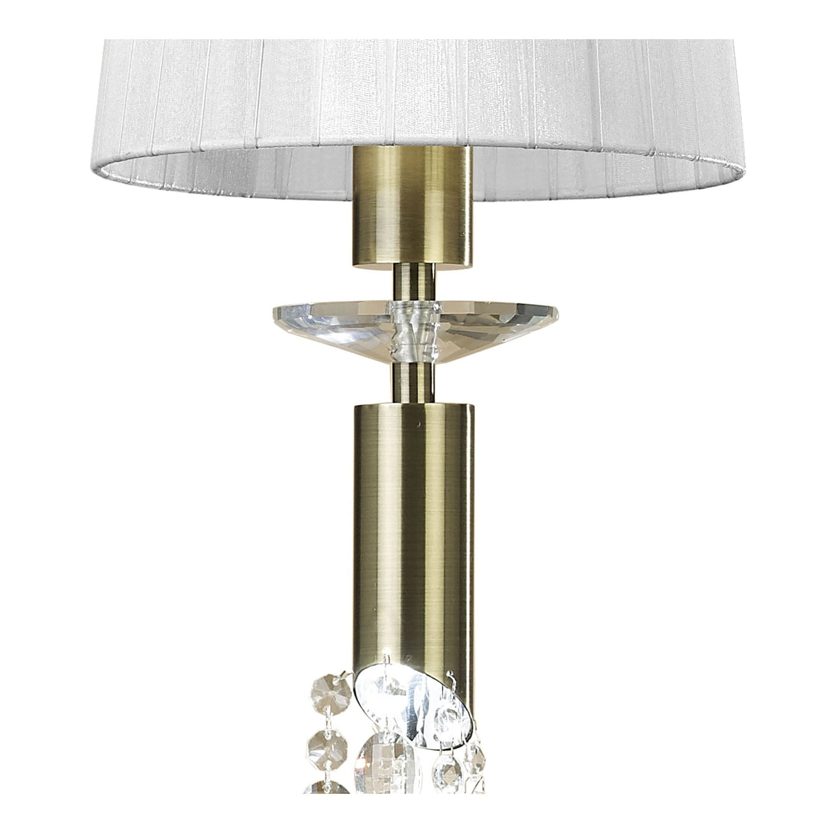 Antique Brass Tiffany Pendant Light with White Shade & Clear Crystal Design
