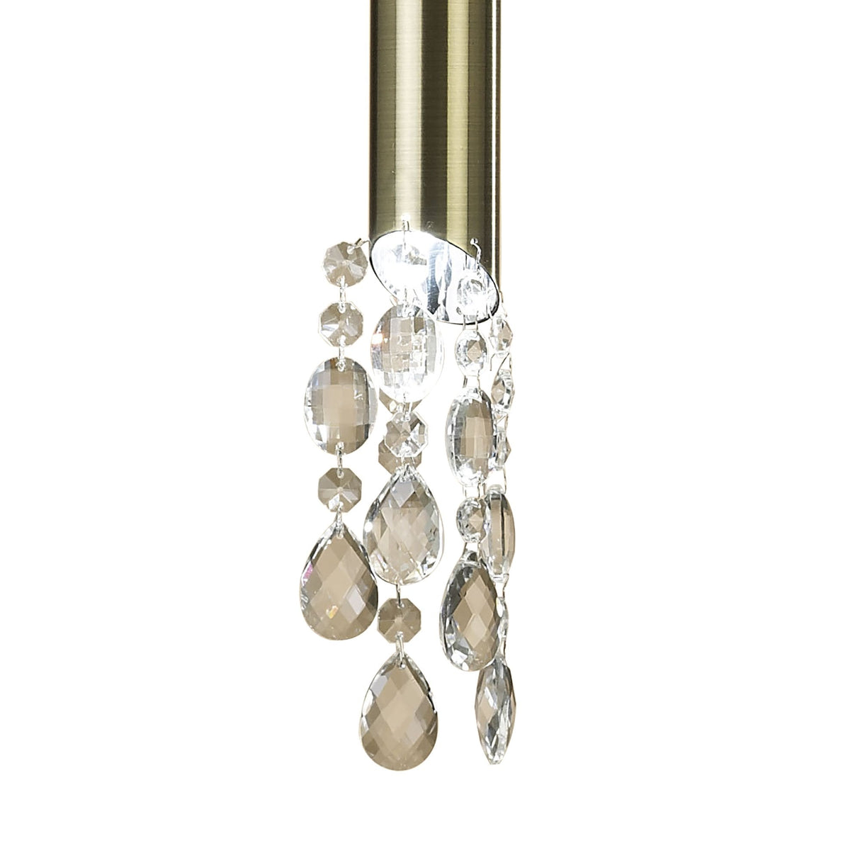 Antique Brass Tiffany Pendant Light with White Shade & Clear Crystal Design