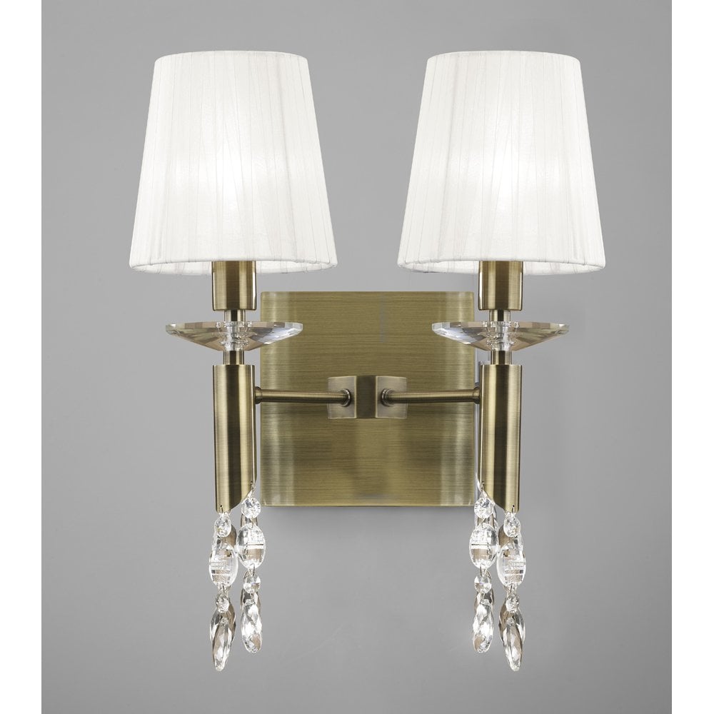 Elegant Antique Brass Tiffany Wall Lamp with Crystal Accents