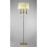 Antique Brass Tiffany Floor Lamp with Cream Shade & Clear Crystals - 3+3 Light E27+G9