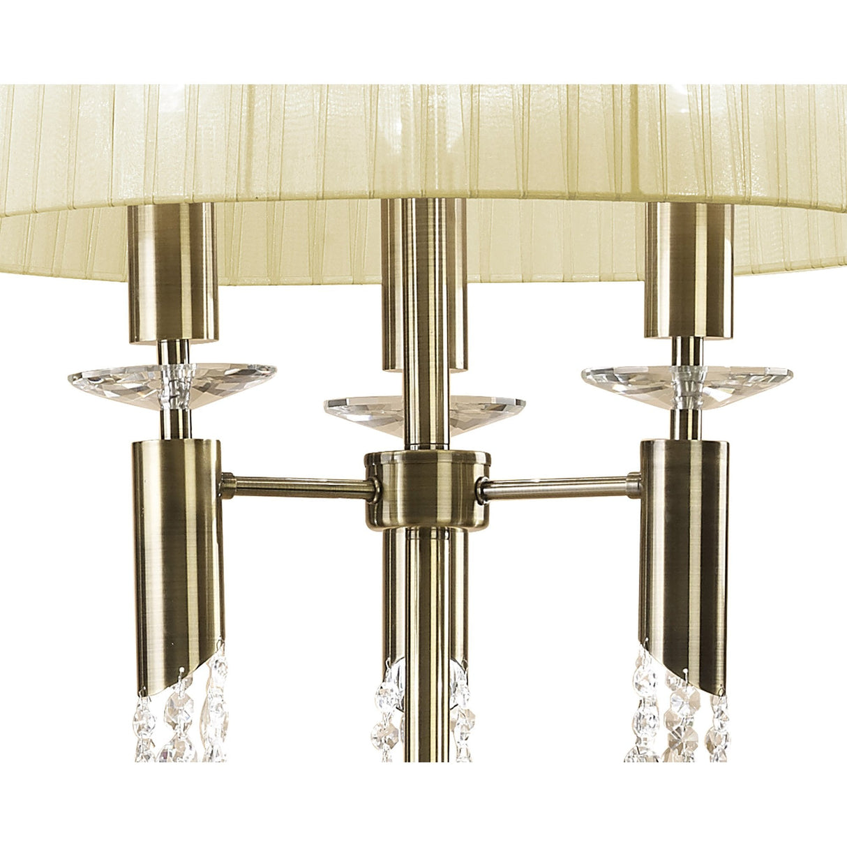 Antique Brass Tiffany Floor Lamp with Cream Shade & Clear Crystals - 3+3 Light E27+G9