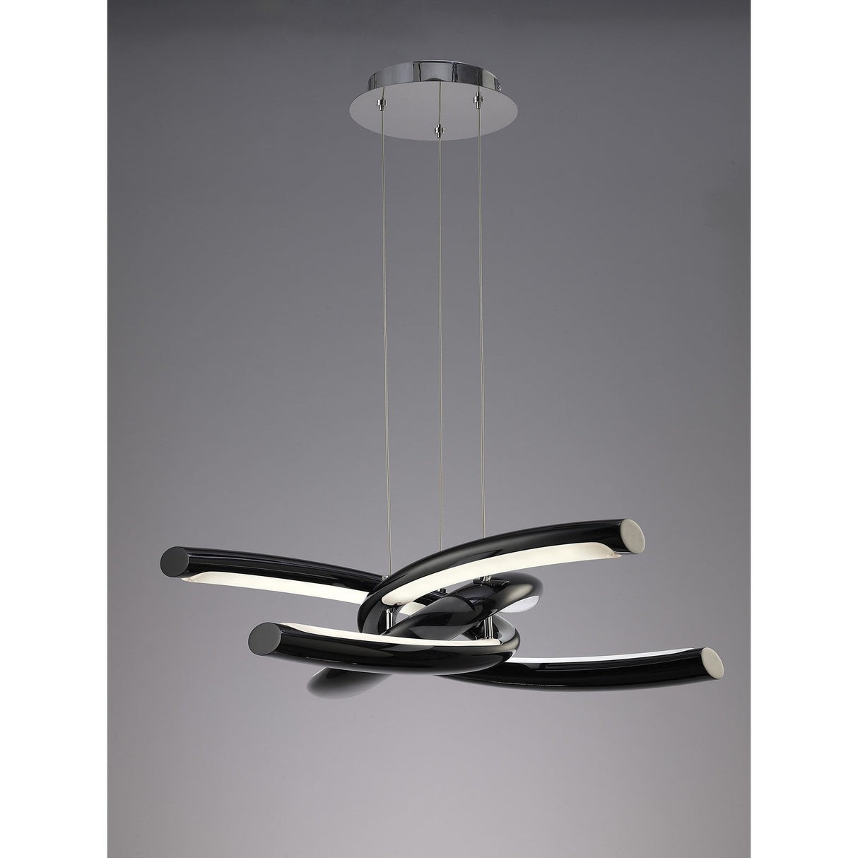 Knot Pendant 36W LED, 3000K Warm Light, Artistic Gloss Black with White Acrylic Accents and Chrome Finish, 3-Year Warranty