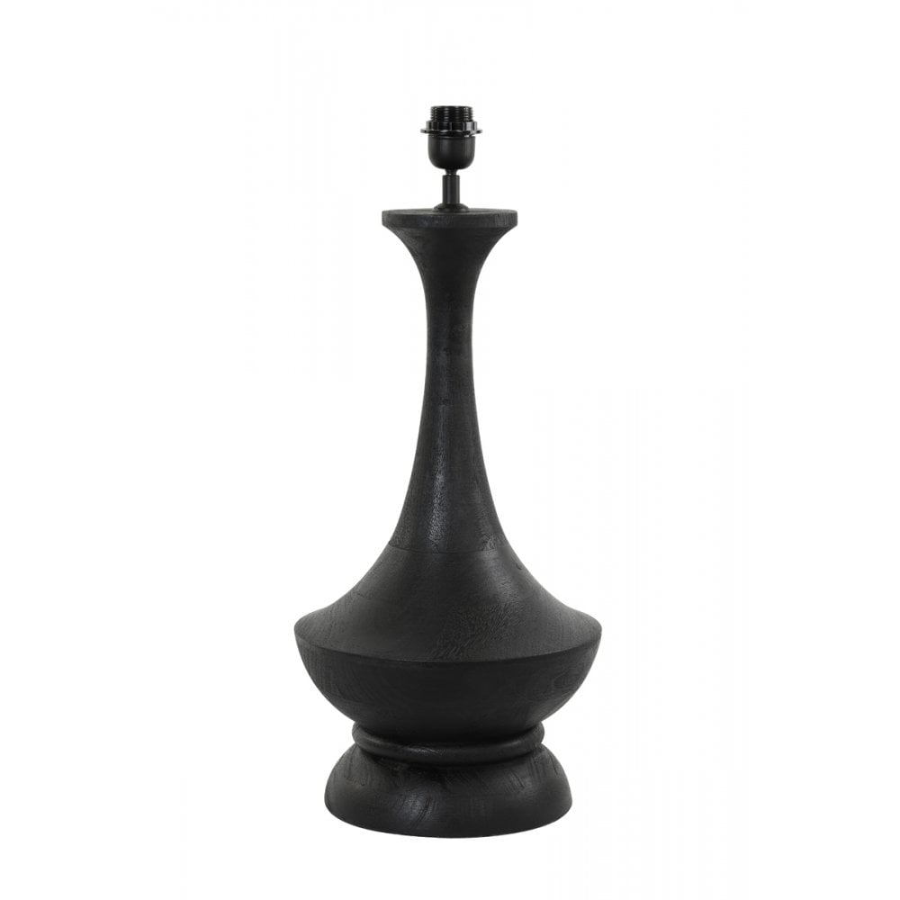 Elegant Black Wood Lamp Base - Round Design, 28x55cm