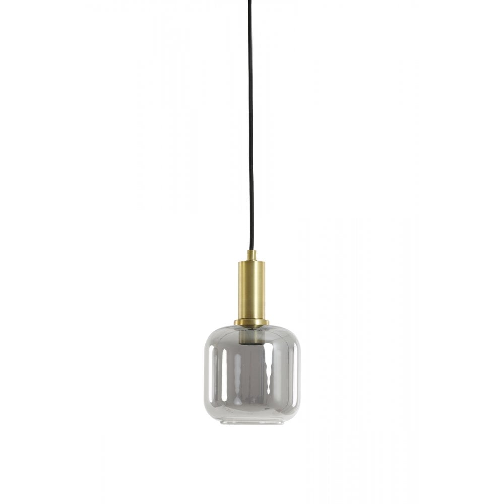 Antique Bronze Pendant Lamp with Smoked Glass - 21x35.5cm