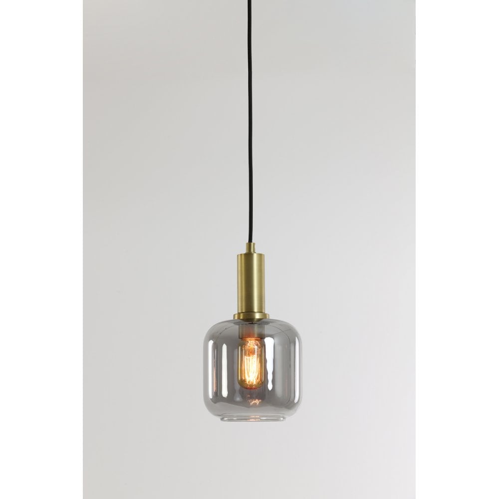 Antique Bronze Pendant Lamp with Smoked Glass - 21x35.5cm