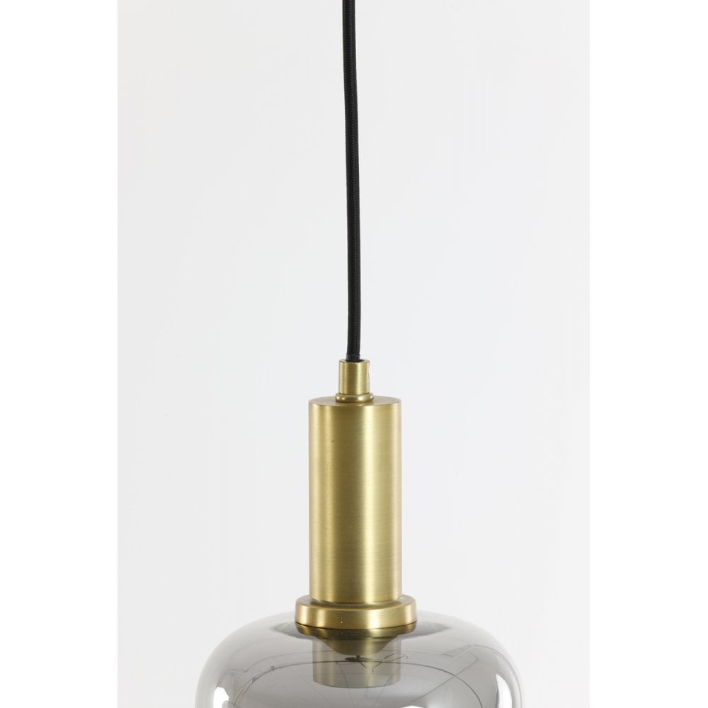 Antique Bronze Pendant Lamp with Smoked Glass - 21x35.5cm