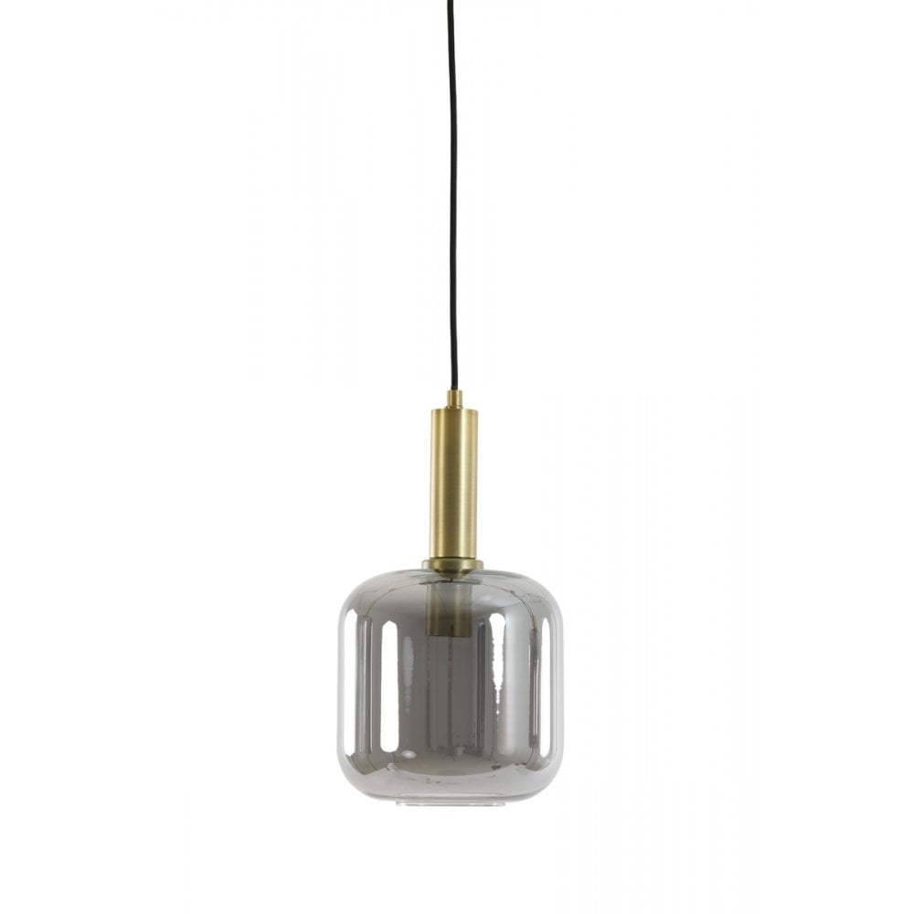 Antique Bronze & Smoked Glass Pendant Light 16x26cm