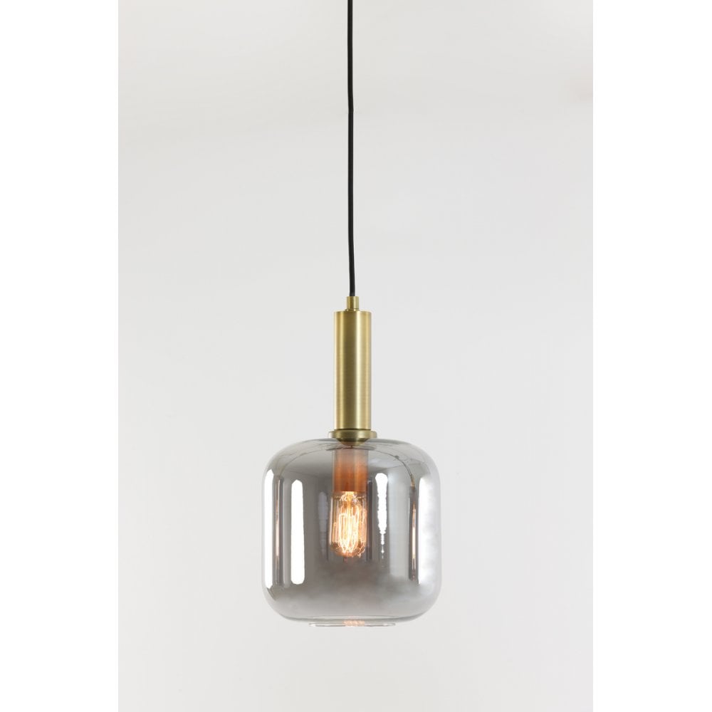 Antique Bronze & Smoked Glass Pendant Light 16x26cm