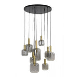 Antique Bronze Hanging Lamp with 9 Smoky Glass Lights - 83.5x79.5 cm