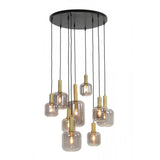 Antique Bronze Hanging Lamp with 9 Smoky Glass Lights - 83.5x79.5 cm