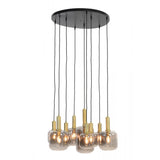 Antique Bronze Hanging Lamp with 9 Smoky Glass Lights - 83.5x79.5 cm