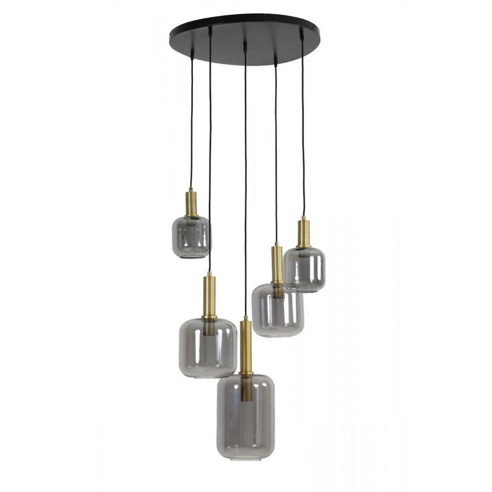 Elegant Antique Bronze and Smoked Glass 5-Light Chandelier | 66x80cm