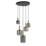 Elegant Antique Bronze and Smoked Glass 5-Light Chandelier | 66x80cm